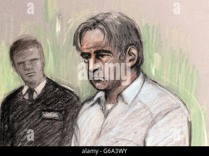 Court artist impression by Elizabeth Cook of alleged mafia boss Domenico Rancadore as he appears at Westminster Magistrates Court, London during a bail hearing. Stock Photo