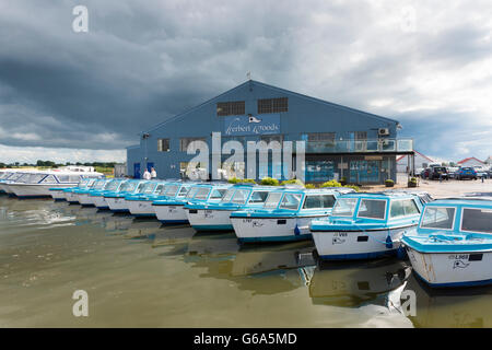 A building and offices at the Broads Haven boatyard and marina for holiday boat hire at Wroxham in the Norfolk Brads UK Stock Photo