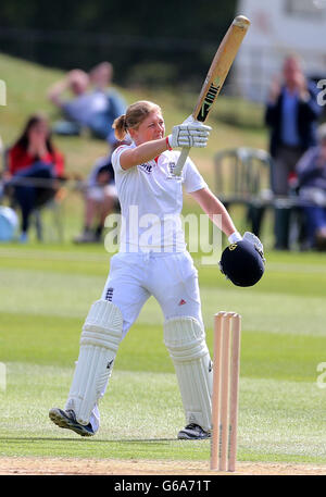 Cricket - First Womens Ashes Test Match - England Women v Australia Women - Day Three - Wormsley Cricket Ground. England's Heather Knight celebrates her 100 not out, during of the First Womens Ashes test match at Wormsley Cricket Ground, High Wycombe. Stock Photo