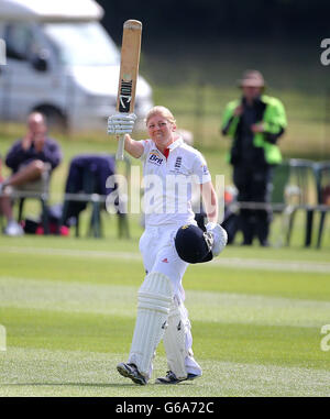 Cricket - First Womens Ashes Test Match - England Women v Australia Women - Day Three - Wormsley Cricket Ground. England's Heather Knight celebrates her 100 not out, during of the First Womens Ashes test match at Wormsley Cricket Ground, High Wycombe. Stock Photo