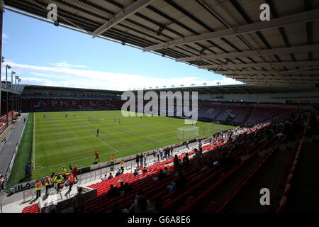 Soccer - Pre-Season Friendly - Blackpool v Newcastle United - Bloomfield Road. Blackpool's stadium Bloomfield Road before game against Newcastle United Stock Photo