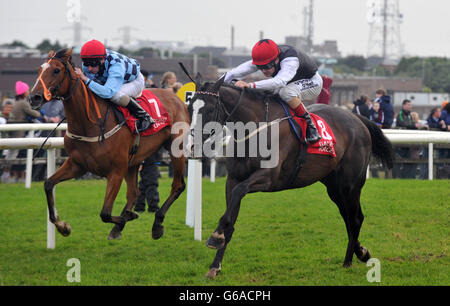 Jockey Pat Smullen (right) rides Unaccompanied to victory in the Guinness Race during day five of the 2013 Galway Summer Festival at Galway Racecourse, Ballybrit, Ireland. Stock Photo
