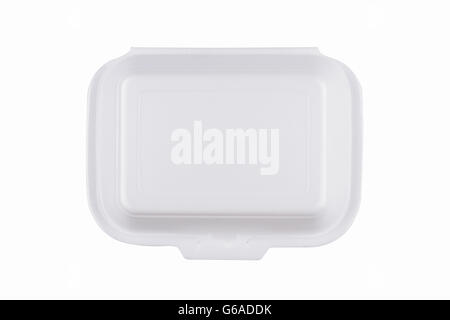 horizontal top view of a closed white meal foam tray pack isolated Stock Photo