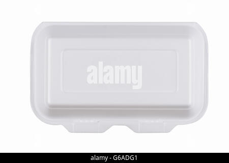 horizontal top view of a closed rectangular white meal foam tray pack isolated Stock Photo