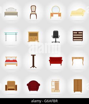furniture set flat icons vector illustration isolated on white background Stock Vector