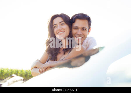 Couple embracing while enjoying view together Stock Photo