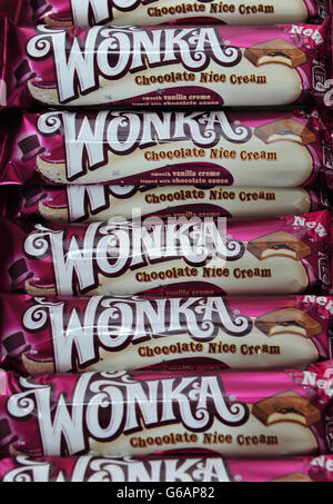 A selection of the new range of Nestle Wonka chocolate bars named after one of the world's most famous fictional confectioners, Willy Wonka. Stock Photo