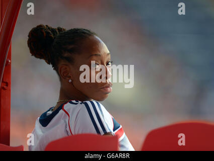 Great Britain's Shara Proctor looks on after coming sixth in the Women's Long Jump Final on day two of the 2013 IAAF World Athletics Championships at the Luzhniki Stadium in Moscow, Russia. Stock Photo