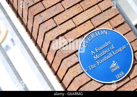 A plaque remembering Everton as a founder member of the Football League Stock Photo