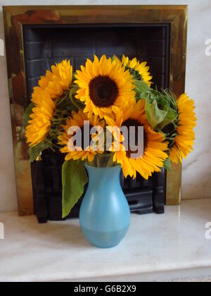 Yellow sunflowers in gold vase with white background Stock Photo - Alamy