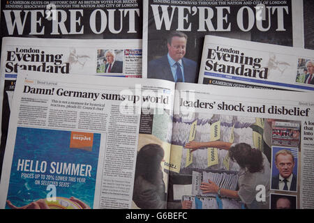 London, UK 24 June 2016 - London Evening Standard inside page coverage on the outcome of the British EU Referendum results and David Cameron's resignation. Credit:  Dinendra Haria/Alamy Live News Stock Photo