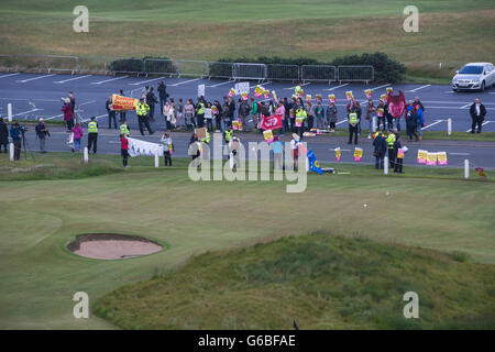 Republic presidential nominee Donald Trump holds a press conference on the 9th hole tee, with his family members Don, Eric and Ivanka, at his Trump Turnberry Golf Course, in Turnberry, Scotland, on 24 June 2016. Stock Photo