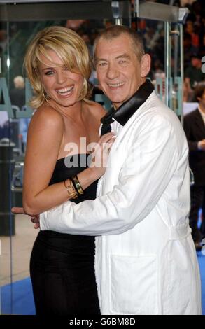 Actors Rebecca Romijn-Stamos and Sir Ian McKellen arriving at the Odeon West End, London, for the UK premiere of X-Men 2. Stock Photo