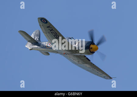 Hawker Sea Fury T.20 G-RNHF of the Royal Navy Fleet Air Arm Historic Flight based at Yeovilton flying at the Farnborough Airshow Stock Photo