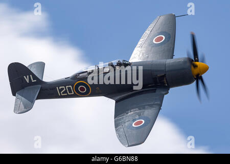 Hawker Sea Fury T.20 G-RNHF of the Royal Navy Fleet Air Arm Historic Flight based at Yeovilton flying at the Farnborough Airshow Stock Photo