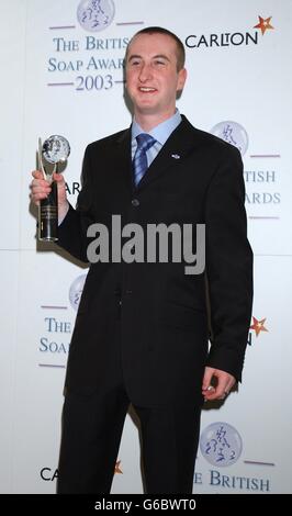 Coronation Street actor Andrew Whyment with his Best Comedy Performance Award during the British Soap Awards 2003 at BBC Television Centre in west London. * The awards ceremony, hosted by Des O'Connor and Melanie Sykes, honours television's most popular performers. Stock Photo