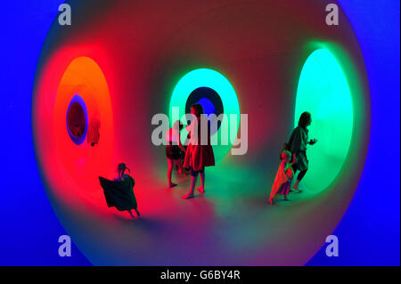 People explore the Colourscape installation on the front lawn of Holburne Museum in Bath. Stock Photo