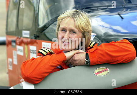 Polly Vacher and her Piper Dakota single engined plane before setting off from Birmingham International Airport, on her Trans Polar solo circumnavigation of the world. Stock Photo