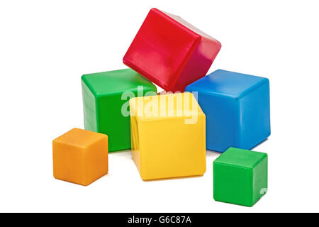 Bright colored childrens cubes, isolated on  white background Stock Photo