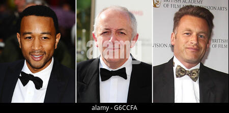 File photos of (from the left) John Legend, Jeremy Bowen and Chris Packham. Stock Photo