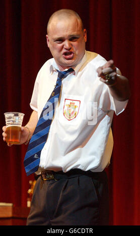 FOR ONE EDITORIAL USE PRIOR TO 00:01 MONDAY 2 JUNE 2003 : Al Murray performing on stage during the London Comedy Festival - Closing Gala in aid of Great Ormond Street Hospital at Her Majesty's Theatre, Haymarket west London. Stock Photo