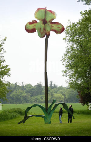 Like Gulliver in Lilliput, visitors to Goodwood Park can stand and admire Marc Quinn's lastest artwork The Overwhelming World of Desire (Paphiopedilum Winston Churchill Hybrid). * The 12 metre tall steel orchid will be officially unveiled on Wednesday. Stock Photo