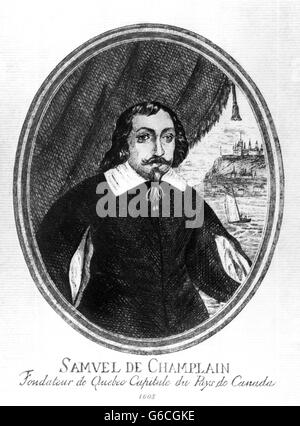 1608 PORTRAIT OF FRENCH EXPLORER SAMUEL DE CHAMPLAIN FOUNDED QUEBEC CITY CANADA DISCOVERED LAKE CHAMPLAIN Stock Photo