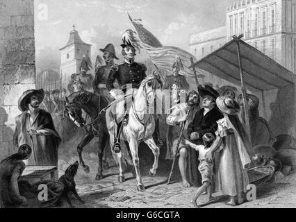 1840s 1847 AMERICAN GENERAL WINFIELD SCOTT ON HORSEBACK ENTERING MEXICO CITY AS COMMANDANT GOVERNOR MEXICAN-AMERICAN WAR Stock Photo