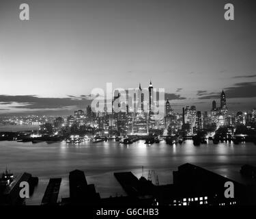 1940s 1950s NYC DOWNTOWN NEW YORK CITY SKYLINE ACROSS EAST RIVER FROM ...