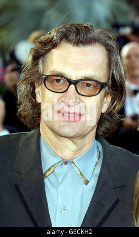 German director Wim Wenders, arrive at the premiere of the French film 'Les Egares' which stars Emmanuelle Beart, at the Palais des Festival in Cannes. Stock Photo