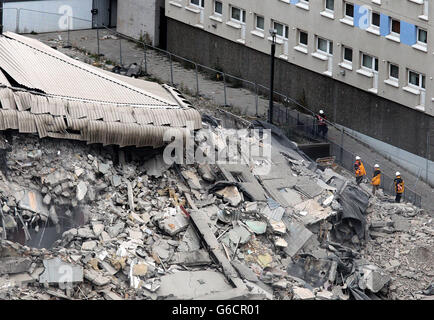 The view after demolition, by controlled explosion, of the 400ft ...