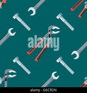vector colored flat design house remodel instruments tools adjustable pliers wrench spanner bolt screw decorative seamless patte Stock Vector