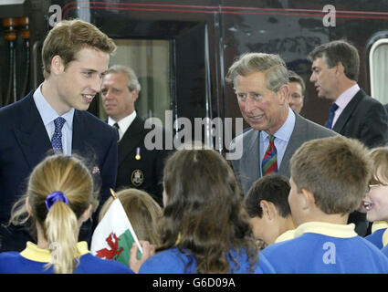 Prince William, and his father, Prince Charles, talk to wellwishers as they arrive at Bangor Station, for a visit to Wales in the run-up to his 21st birthday. * Two days before coming-of-age, William and his father were visiting the Anglesey Food Fair in north Wales and Newport Action for Single Homeless (NASH) in south Wales. Stock Photo