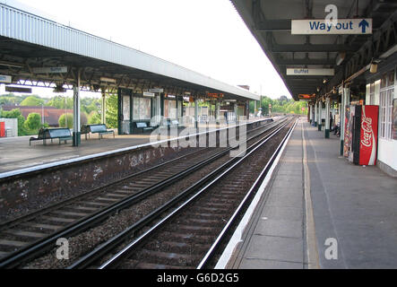 Empty platforms at Haywards Heath station, West Sussex, on the London to Brighton main line. Stock Photo