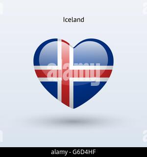 Love Iceland symbol. Heart flag icon. Stock Vector