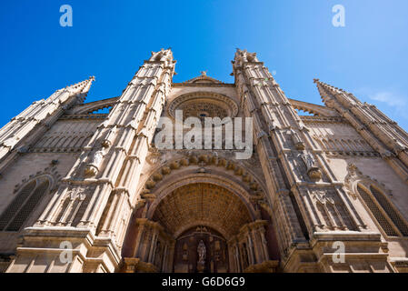 Horizontal view of the detail on the south side of Palma Cathedral, Majorca. Stock Photo