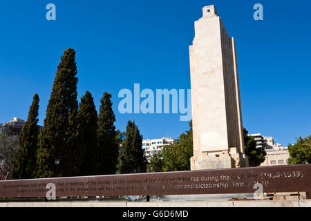 Horizontal view of a memorial statue in Parque de la Feixina for the soldiers of the Baleares in Palma, Majorca. Stock Photo