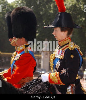 The Princess Royal leaves Buckingham Palace for the Trooping of The Colour at Horse Guards Parade in central London. Stock Photo