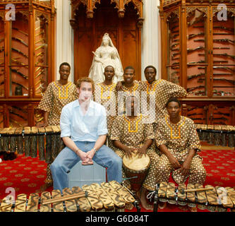 Prince William sits in the Queen's Guard Chamber, with the Shakarimba band, who have been flown in from Botswana to perform at the Prince's 21st birthday party, at Windsor Castle. * The prince has chosen an 'Out of Africa' theme for his party and the more than 300 family and friends who have been invited have been asked to wear fancy dress. Stock Photo