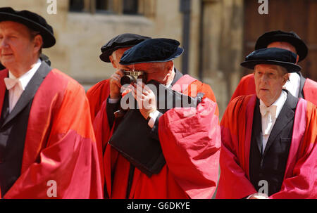 University don gets a close up photo during the ceremonial procession at Oxford University in Oxford, as Chris Patten, the EU Commissioner and last Governor of Hong Kong, was being sworn in as the 294th Chancellor of Oxford University. * Academics were turning out in full regalia for a procession and ceremony at the 17th century Sheldonian Theatre to install the former Conservative Party chairman. Mr Patten, 58, was then carrying out his first official duty as Chancellor by presenting opera singer Placido Domingo with an honorary music degree. Stock Photo