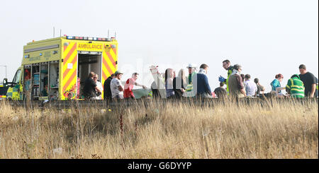 A general view of the scene on the London bound carriageway of the Sheppey Bridge Crossing near Sheerness in Kent following a multi vehicle collision earlier this morning. Stock Photo