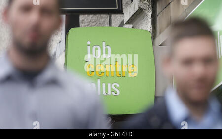 General view of a job center plus office in Glasgow as mixed signals emerged from the jobs market today as unemployment fell by 24,000 but those forced to take part-time work hit a record high and a north-south jobs divide widened. Stock Photo