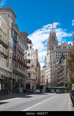 Majestic buildings on Calle Gran Via in Madrid, Spain Stock Photo
