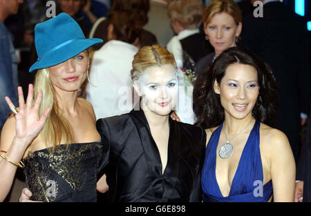 Cameron Diaz, Drew Barrymore and Lucy Liu, arriving at The Odeon Leicester Square, London, for the UK premiere of Charlie's Angels: Full Throttle. Stock Photo