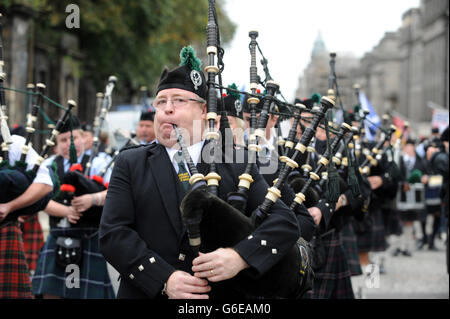 Participants in a march and rally in Edinburgh, calling for a Yes vote in next year's independence referendum. Stock Photo