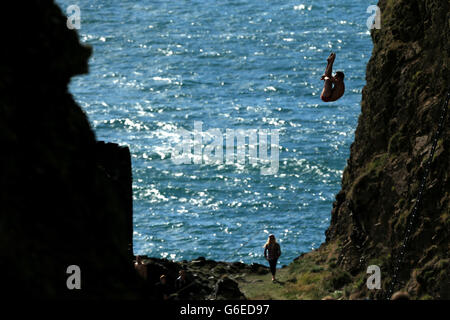 USa's David Colturi during day two of the Red Bull Cliff Diving World Series at the Blue Lagoon in Abereiddy. PRESS ASSOCIATION Photo. Picture date: Saturday September 14, 2013. Photo credit should read: Mike Egerton/PA Wire Stock Photo