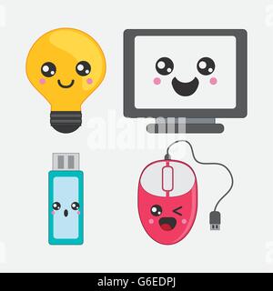 cartoon icon set. Kawaii and technology. Vector graphic Stock Vector