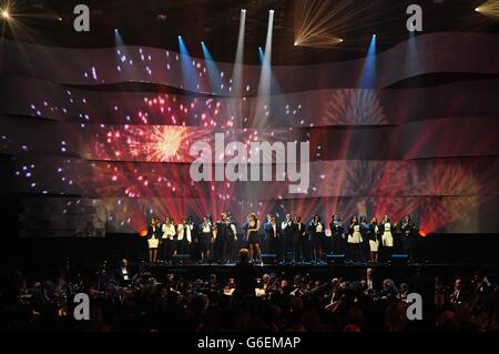 Alfie Boe and Samantha Barks performing at the Classic Brit Awards 2013 ...