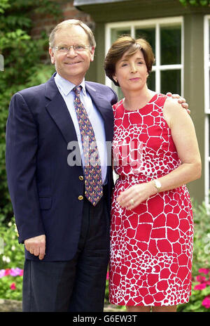 Disgraced Tory peer Lord Archer stands alongside his wife, Lady Archer, at their home at Grantchester, near Cambridge, following his release from Hollesley Bay open prison in Suffolk, after serving two years and two days of his four-year jail term. Archer, *..63 - the former deputy chairman of the Conservative Party - had been sentenced to four years for perjury and perverting the course of justice. Stock Photo