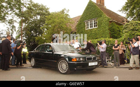 Disgraced Tory peer Lord Archer is driven by his son, William, as he and his wife leave their home at Grantchester, near Cambridge, following his release from Hollesley Bay open prison in Suffolk, after serving two years and two days of his four-year jail term. *..Archer, 63 - the former deputy chairman of the Conservative Party - had been sentenced to four years for perjury and perverting the course of justice. Stock Photo
